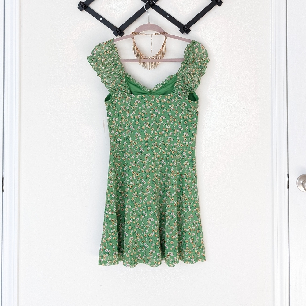 🔴SOLD🔴Vintage French Green Floral Print Mini Dress Size L - Picture 11 of 15
